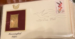 22kt Gold Stamp Replica 1st Day of Issue 6/15/92-Hummingbird Rufous - Picture 1 of 2
