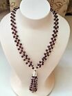 925 Sterling Silver Necklace Garnet Gemstone Vermil 21&quot; Bead Necklace N-8982