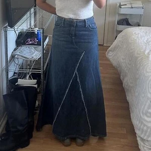 Blue denim maxi skirt with a cute asymmetrical hem - Picture 1 of 6
