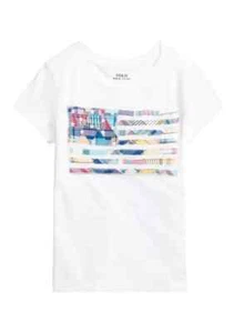 Ralph Lauren Childrenswear Girls 4/4T Madras-Flag Cotton Jersey T-Shirt - Picture 1 of 1