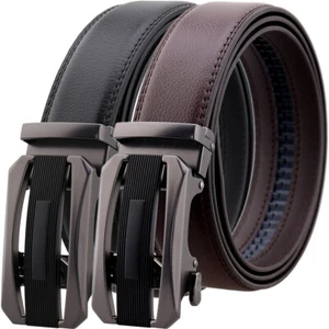 Lujo Para hombres Cinturón de Cuero de Piel de Vaca Automático Hebilla Cinturón de Trinquete Correa de Regalo Jeans - Imagen 1 de 7