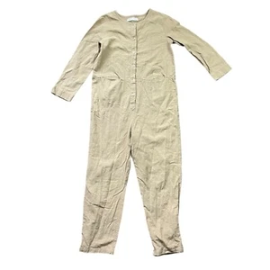 Zara Girls Soft Collection Button Front Jumpsuit Size 11/12 Neutral Linen Cotton - Picture 1 of 9
