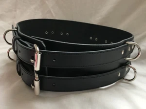 Waist Belt Bondage Black Leather Heavy Duty Master Restraint BDSM 28-35.5" - Picture 1 of 7