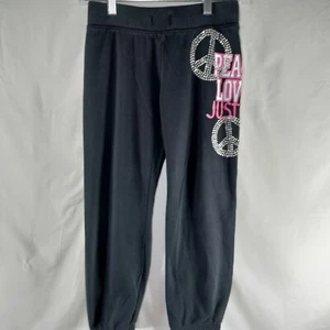 Justice Girls Sweatpants Size 10 Black Elastic Waist Rhinestones No Drawstring - Picture 1 of 11