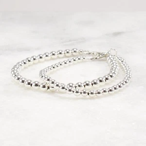 Sterling Silver Bead Bracelet, Chunky Beaded Stacking Silver Bracelet - Picture 1 of 10