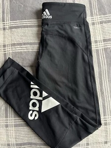 Adidas Climate Girls Performance Leggings Size Small Black Logo - Picture 1 of 7