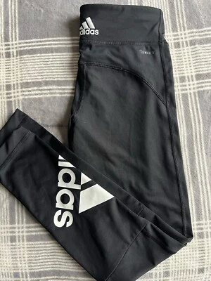 Adidas Climate Girls Performance Leggings Size Small Black Logo - Image 1 of 4