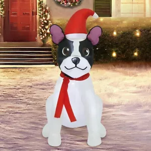 Cappello Babbo Natale Bulldog Francese 3,5' Pre-Lit LED Natale Gonfiabile Decorazione Giardino - Foto 1 di 4