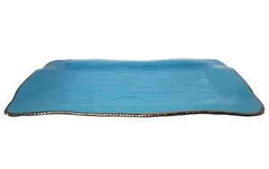 bella casa by ganz serving tray in turquoise with metallic silver trim 15 in x 8 - Picture 1 of 3