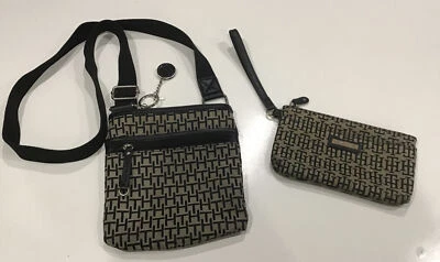 Tommy Hilfiger wristlet and 8”x 7” Crossbody purse Set.  Black / Tan ~ Lot of 2 - Image 1 of 4