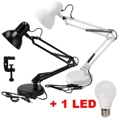 Retro Schreibtischlampe E27 Arbeitslampe Gelenkarm Leselampe Tischlampe + CLIP - Bild 1 von 4
