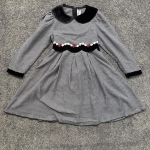 VTG Childrens Girls 6 Dress Pagent Gingham Black White Velvet Collar Flare Rose - Picture 1 of 12