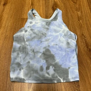 Athleta Girl Long Line Sports Bra Tank Marble Tie Dye Blue Gray Size XL/14 - Picture 1 of 7