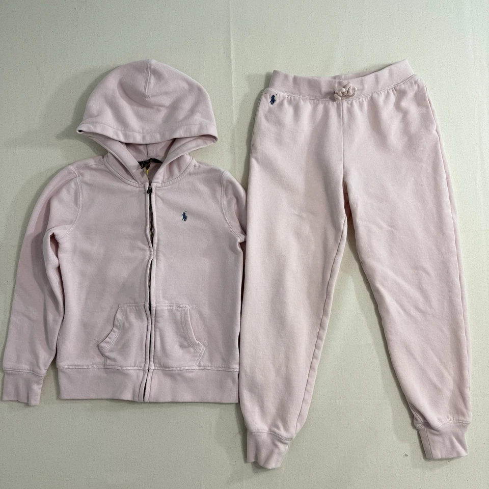Polo Ralph Lauren Niñas Chaqueta y Jogger Rosa L (12-14) Cremallera Sudadera con Capucha Pantalón CONJUNTO Foto 1 de 4