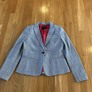 Banana Republic Classic Fit Work Blazer Women Sz 4 Plaid Jacket Coat Black White - Picture 1 of 6