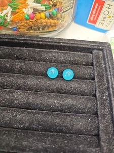 Earrings Pierced Studs Blue Jade Balls - Picture 1 of 6