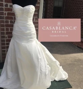 Casablanca Bridal Wedding Gown Dress Ivory Taffeta Train Style C1861 Sz 8 [dd] - Picture 1 of 9