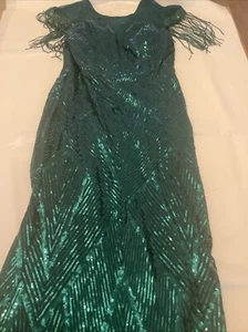 Unithorse Damen Kleid grün Pailletten tief ausgeschnitten Netzausschnitt Größe M - Bild 1 von 10