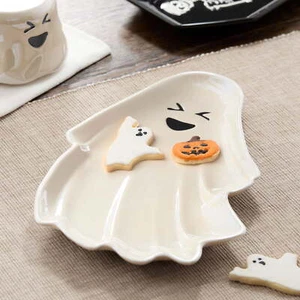 Compact Halloween Earthenware Ghost Shaped Serving Tray for Halloween Parties - Picture 1 of 5