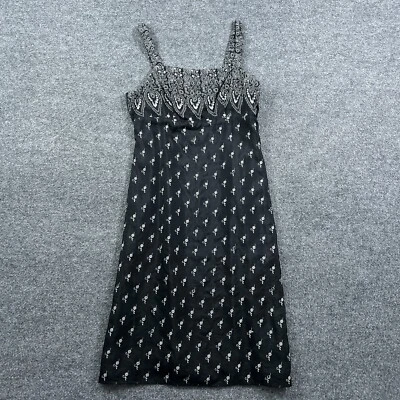 Vestido vintage Tessuto para mujer 4 negro gris seda floral pedrería cremallera hecho en EE. UU. Foto 1 de 4