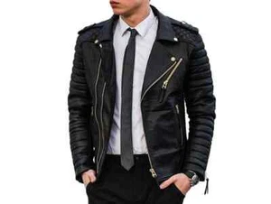 TOP VENDIDO Nueva Chaqueta Negra Para Hombre 100% Piel de Oveja Suave Estilo Chaqueta Calce Ajustado - Imagen 1 de 5
