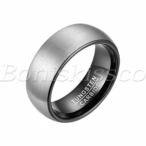 Men's Brushed Silver Tungsten Ring Wedding Band Comfort Fit Valentine's Day Gift - Picture 1 of 23