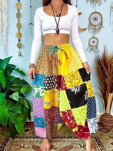 Unisex Hecho a Mano Patchwork Boho Hippie Aladdin Harén Yoga Pantalones Talla Única Mujeres - Imagen 1 de 4