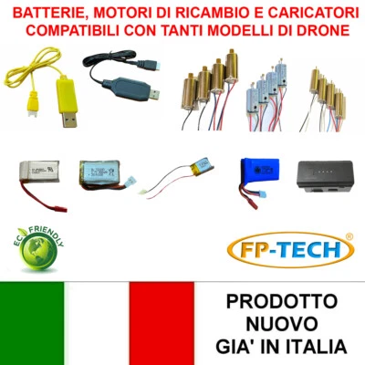 RICAMBIO DRONE FP-TECH CARICABATTERIE BATTERIE ELICHE MOTORI CARICATORE SUPPORTI - Immagine 1 di 4