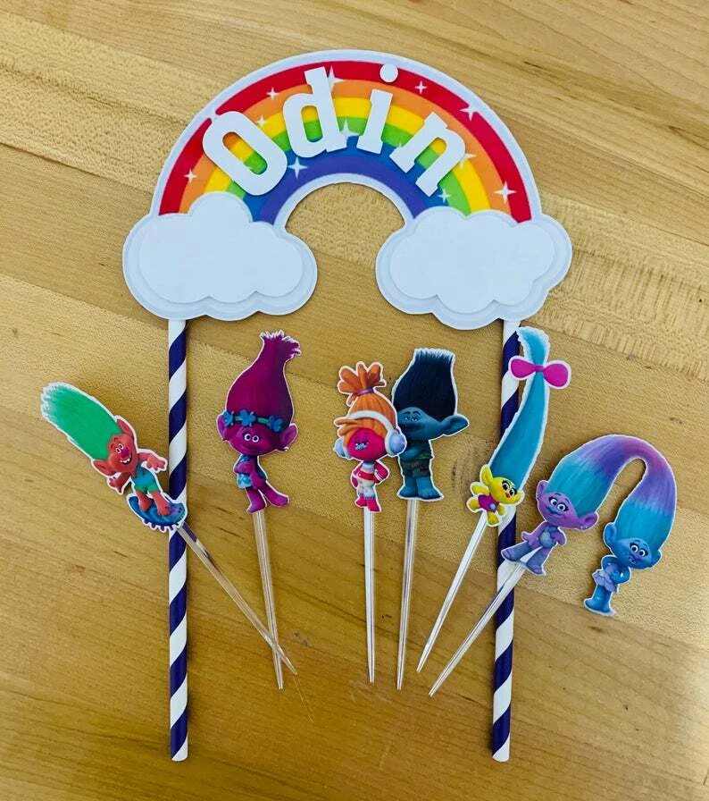 Personalized Trolls Theme Cake Topper - Image 1 of 1