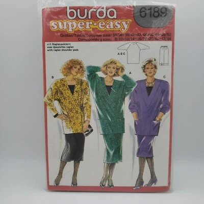 Burda 6189 Raglan Sleeve Deep V Sweater And Skirt Pattern Size 12/14 Cut - Image 1 of 4