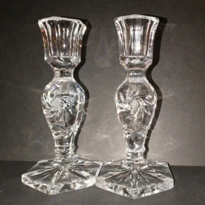 Candlestick Holders, Pinwheel Crystal Etched Elegant Pair 5-1/2" High - Picture 1 of 6