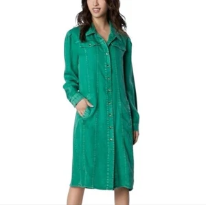 Billy T Urban Puff Long Shirt Dress Long Sleeve Button Up New Lucky Green Small - Bild 1 von 16