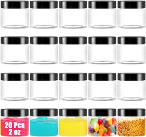 20 Pack 2oz Clear Plastic Round Slime Containers with Lids for Cosmetic Jewelry - Picture 1 of 12