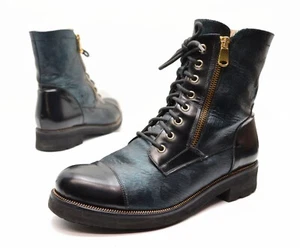 Ron White Tiffany Camo Green/Black Calfskin Weatherproof Combat Boots Sz 41 - Picture 1 of 12