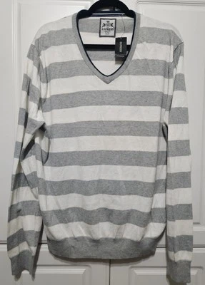 Suéter Express Para Hombres Cuello en V Algodón Tejido Blanco Gris Rayas XL Negocios Informal Foto 1 de 4