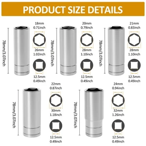 5Pcs 1/2" Drive Full Polishing Socket Deep Socket Set With Clear Mark for stYaS - Picture 1 of 11