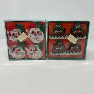 Vintage Weihnachten Serviettenringe Set gehäkelt Weihnachtsmann Baum Urlaub Deko Posten - Bild 1 von 14