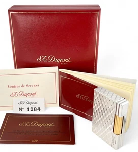 S.T. Dupont Gatsby Diamond Check Gasfeuerzeug Silber Gold mit Box Zündung geprüft - Bild 1 von 8