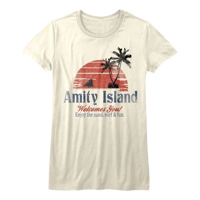 Camiseta para mujer JAWS MOVIE Amity Island Beach oficial vintage blanca mercancía Foto 1 de 3
