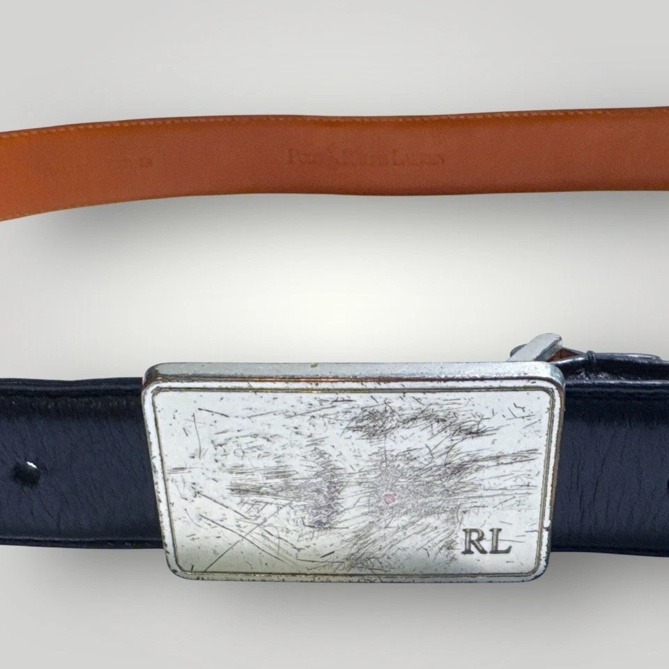 CINTURÓN DE VESTIR POLO RALPH LAUREN NEGRO HEBILLA PLATEADA ENVEJECIDA CUERO ITALIANO 36 Foto 1 de 4