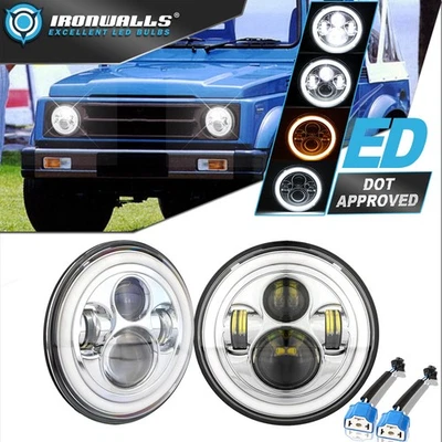 Par de faros LED cromados de 7" anillo DRL de alta/baja pulgada para Suzuki Samurai 1986-1995 Foto 1 de 4