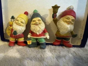 Vintage Gnome Figurine Christmas Hong Kong Lot Of 3 - Picture 1 of 8