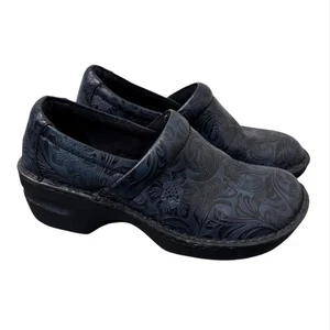 BOC Clogs Womens Size 7.5 M Blue Black Leather Tooled Embossed Grunge Witchy - Picture 1 of 5