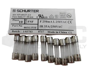 NEW LOT OF 10 SCHURTER 0034.1510 TIME DELAY FUSE F 250MA L 250VAC - Picture 1 of 4