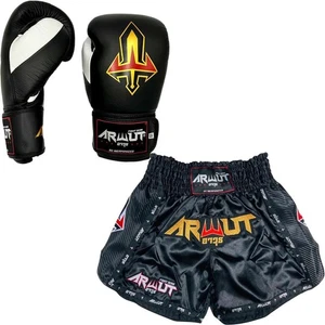 NEW Arwut Fight Gear Black/White Leather Shorts & Gloves - Picture 1 of 6
