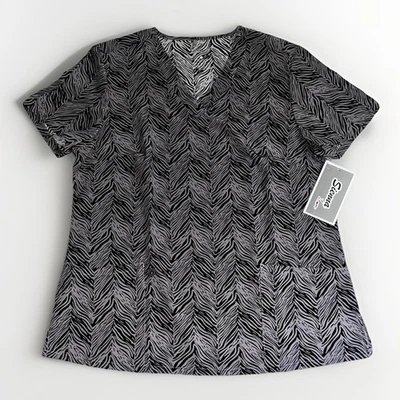 Women’s BFF Scrubs Sienna Love V-Neck Performance Scrub Top, Gray, Black, LARGE - Image 1 of 4