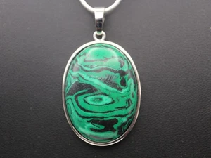 GJ69 GESCHENK SET -> MALACHIT OVAL EDELSTEIN ANHÄNGER +SILBER-KETTE WUNSCHLÄNGE - Bild 1 von 3