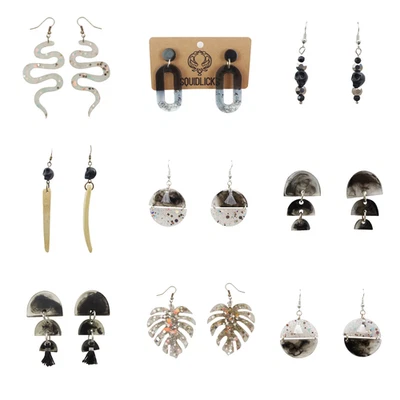 Handmade Artisan Resin Earring Bundle – Wholesale Lot - Dark Elegance - Glitter - Image 1 of 4