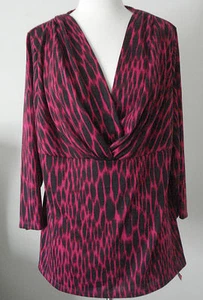 NWT WOMENS RAFAELLA PINK/BLACK POLYESTER 3/4 SLEEVE BLOUSE RTL $ 50 - Picture 1 of 8