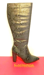 Catherine Malandrino Leather Zipper Heel High Boot Size 8/9 Red/Blue Snake Style - Picture 1 of 9